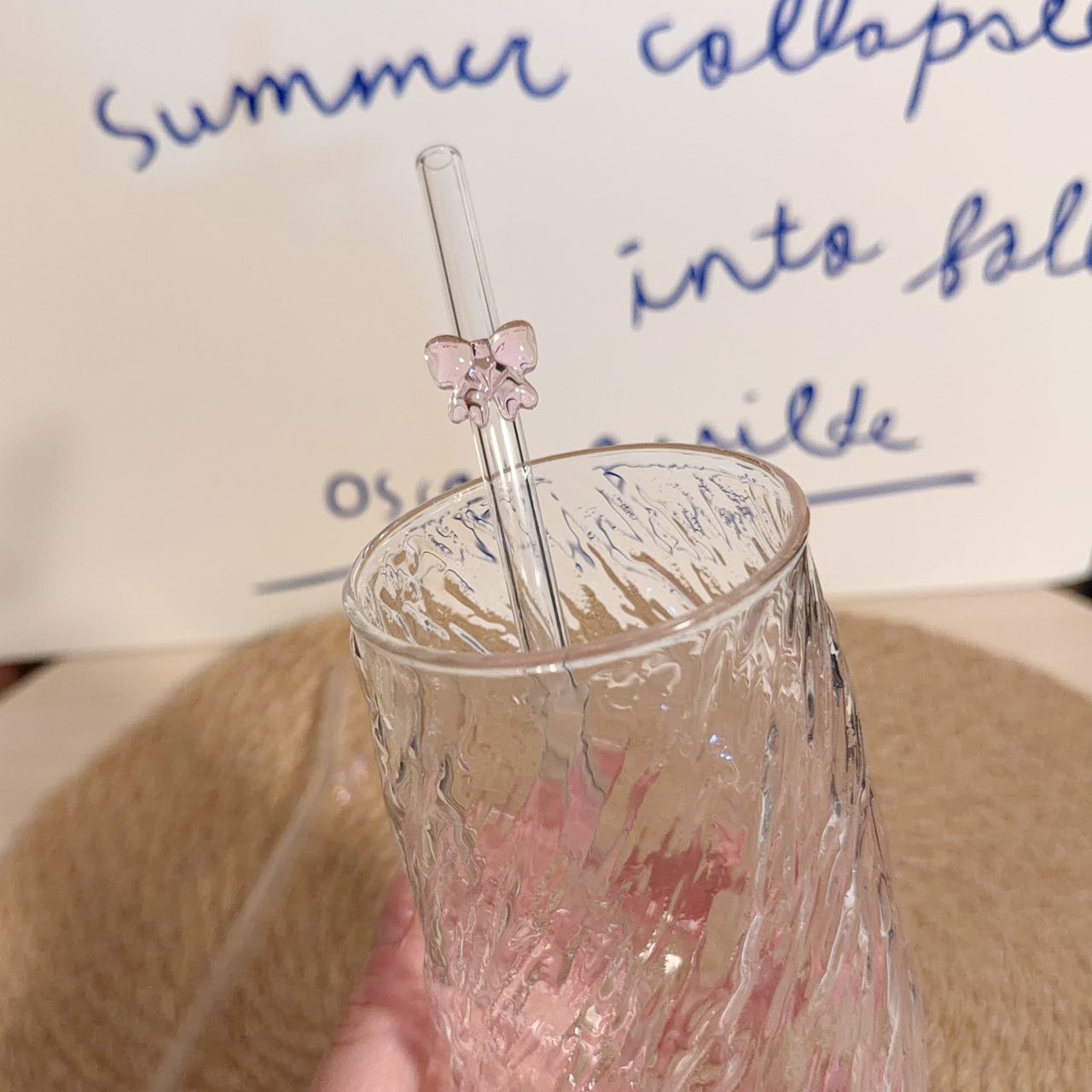 Reusable Pink Butterfly & Bow Glass Straw - 2 Styles