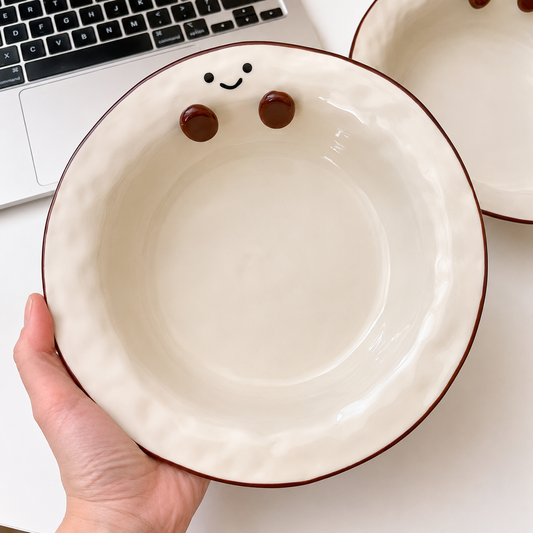 Hand-Painted Cocoa Bean Deep Ceramic Plate, 8-Inch
