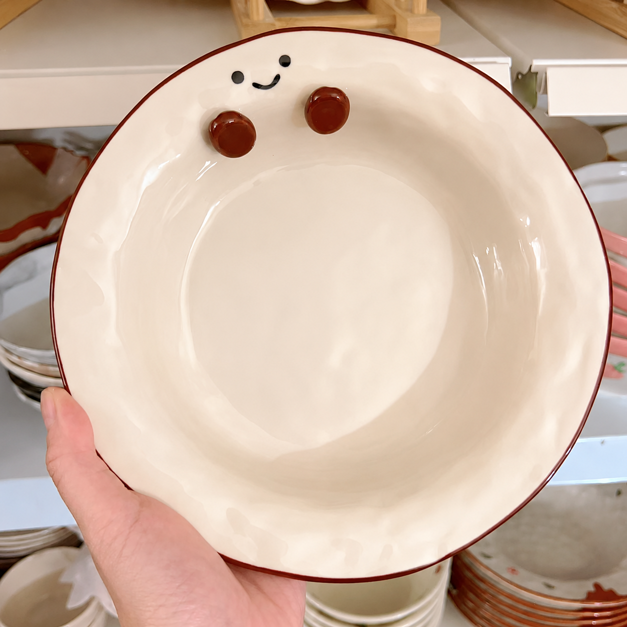 Hand-Painted Cocoa Bean Deep Ceramic Plate, 8-Inch
