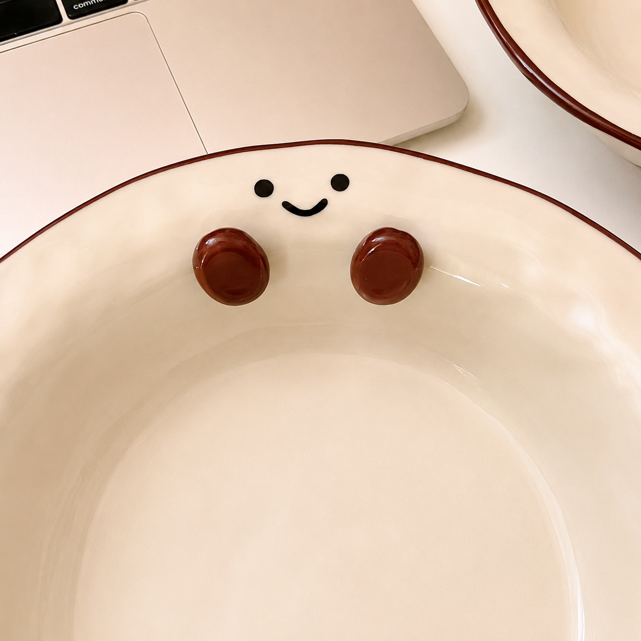 Hand-Painted Cocoa Bean Deep Ceramic Plate, 8-Inch