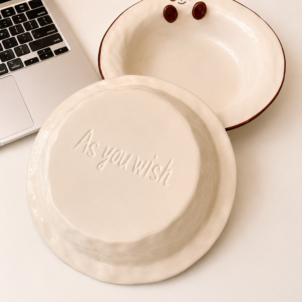 Hand-Painted Cocoa Bean Deep Ceramic Plate, 8-Inch