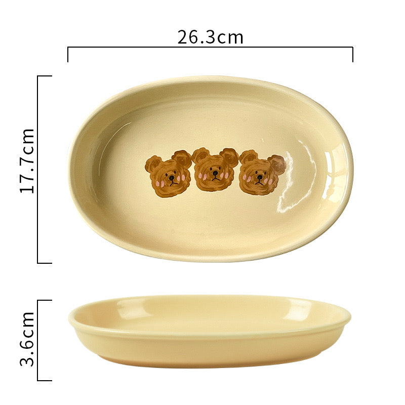 Creamy Yellow Emo Bear Series Dinnerware Set - Hand-painted Designs, Charming Aesthetics