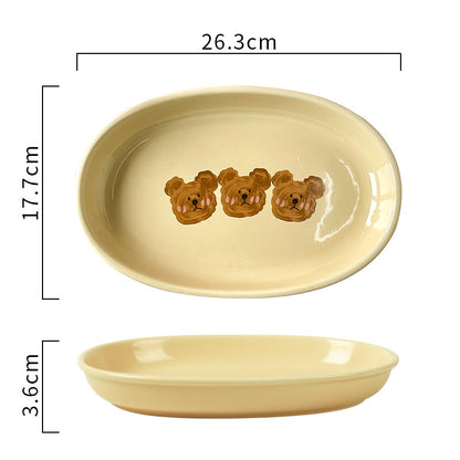 Creamy Yellow Emo Bear Series Dinnerware Set - Hand-painted Designs, Charming Aesthetics