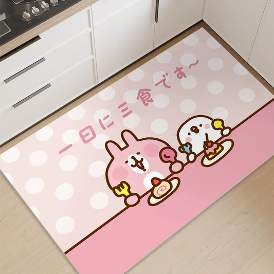 Pink Bunny Oil-Proof Leather Kitchen Mat - Sise 50x120cm