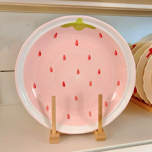 Strawberry Pink Ceramic Plate, 10-Inch
