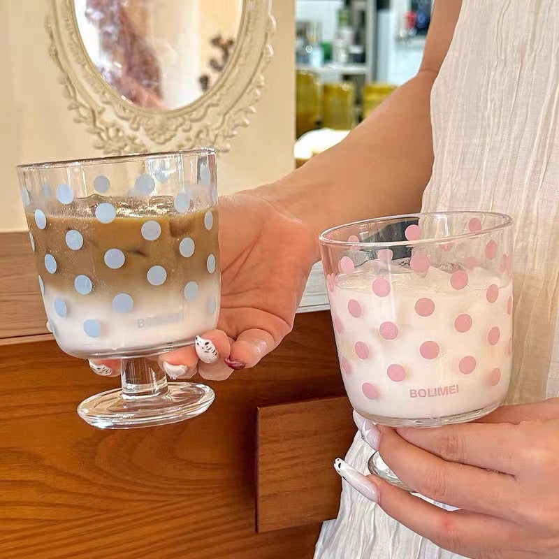 Pastel Polka Dot Footed Glass Cup – 300ML