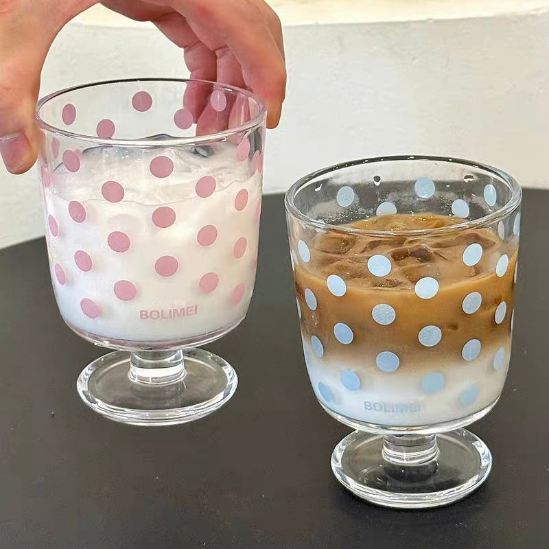 Pastel Polka Dot Footed Glass Cup – 300ML