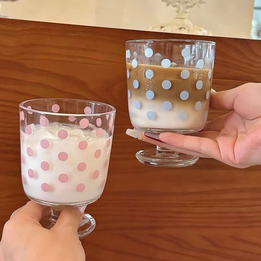 Pastel Polka Dot Footed Glass Cup – 300ML