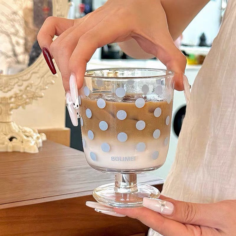 Pastel Polka Dot Footed Glass Cup – 300ML