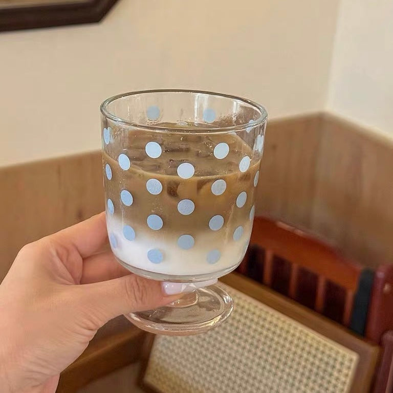 Pastel Polka Dot Footed Glass Cup – 300ML