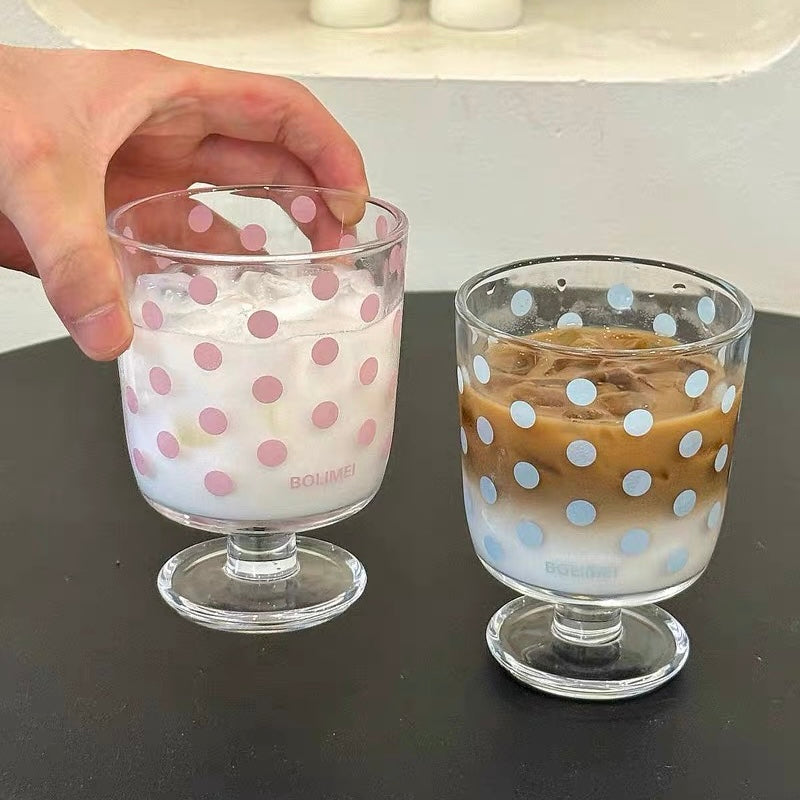 Pastel Polka Dot Footed Glass Cup – 300ML