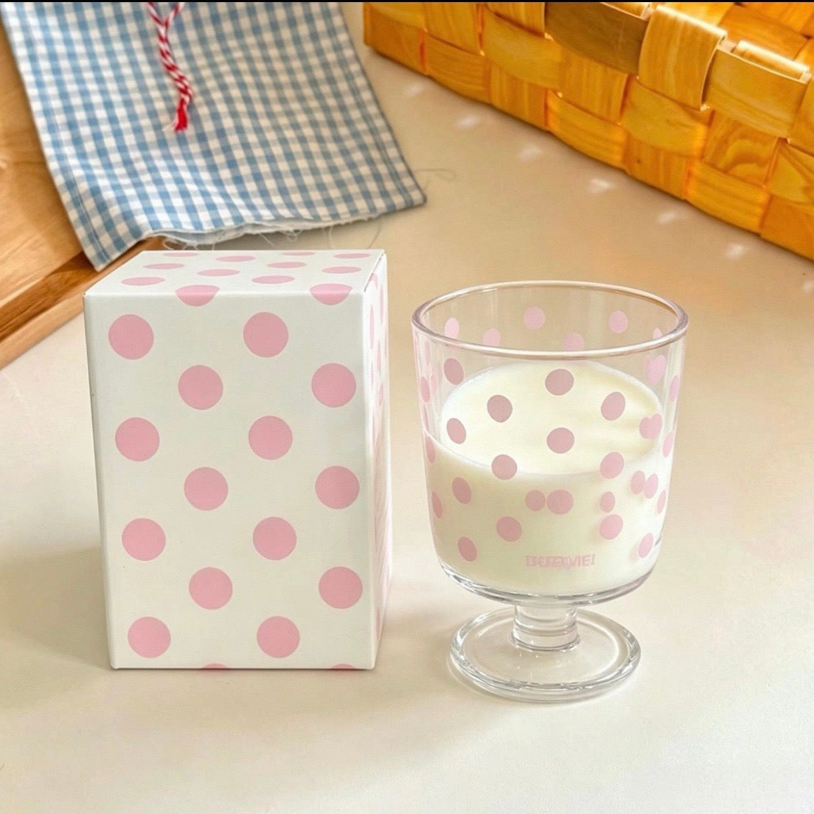 Pastel Polka Dot Footed Glass Cup – 300ML