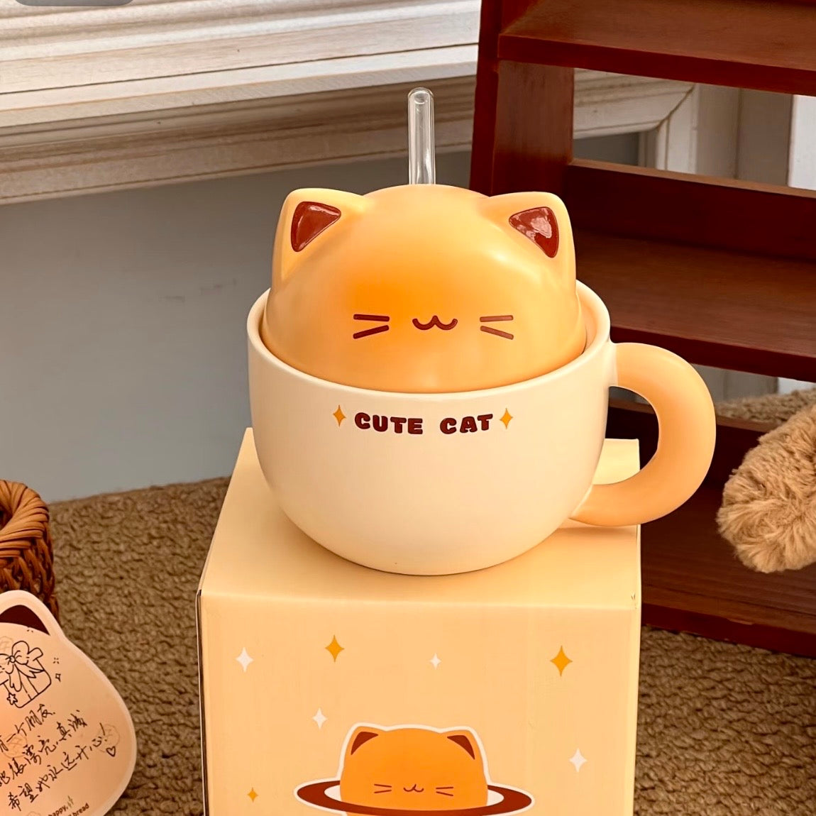 Bread Kitten Ceramic Straw Cup with Lid – 300ML