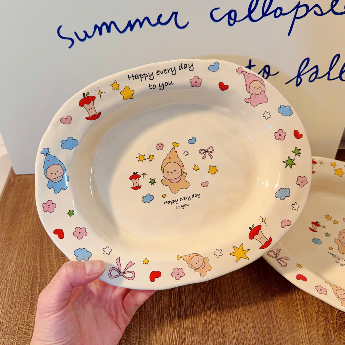 Little Star Ceramic Oval Dessert Plate, 9.4-Inch