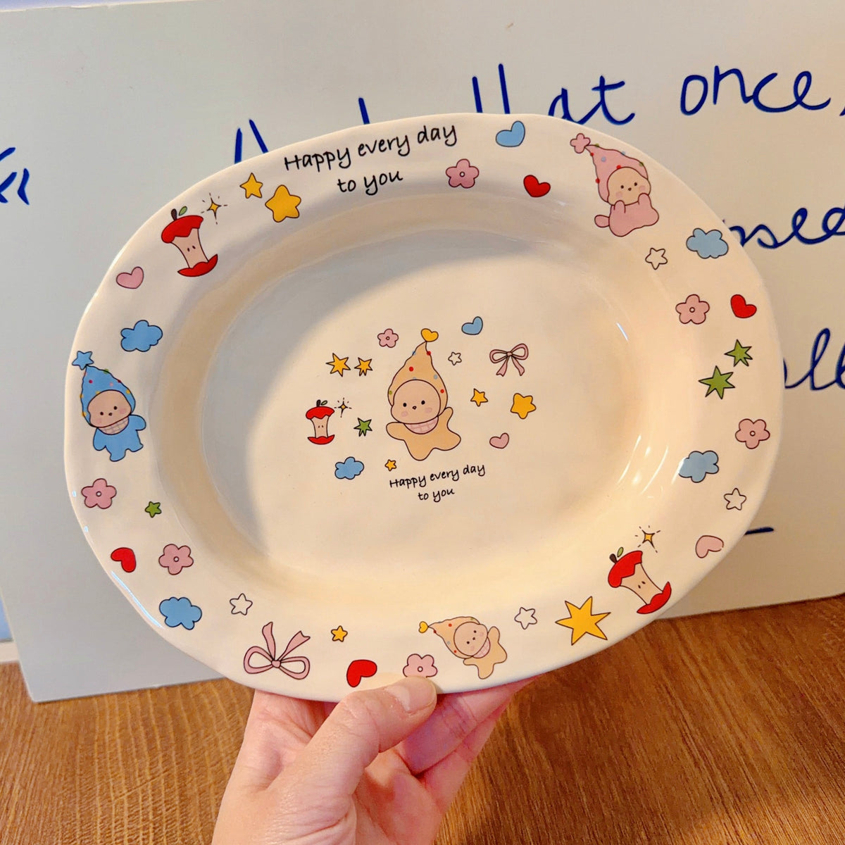 Little Star Ceramic Oval Dessert Plate, 9.4-Inch