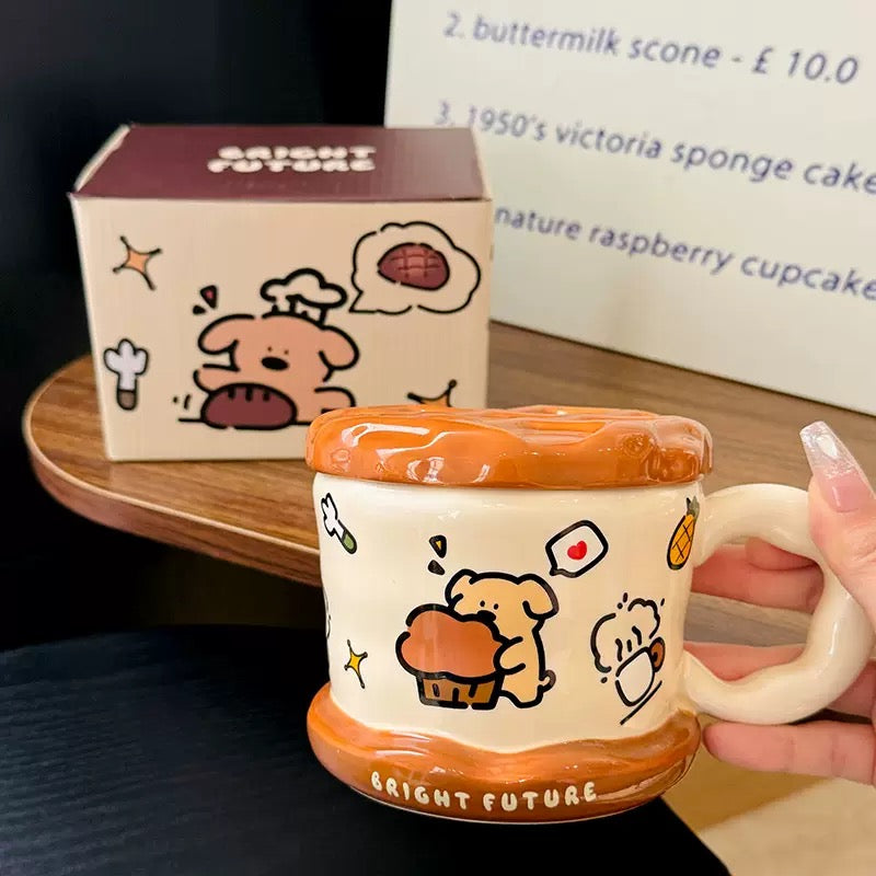 Puppy Waffle Ceramic Mug with Lid - 450ML