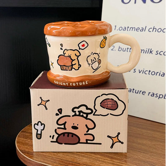 Puppy Waffle Ceramic Mug with Lid - 450ML