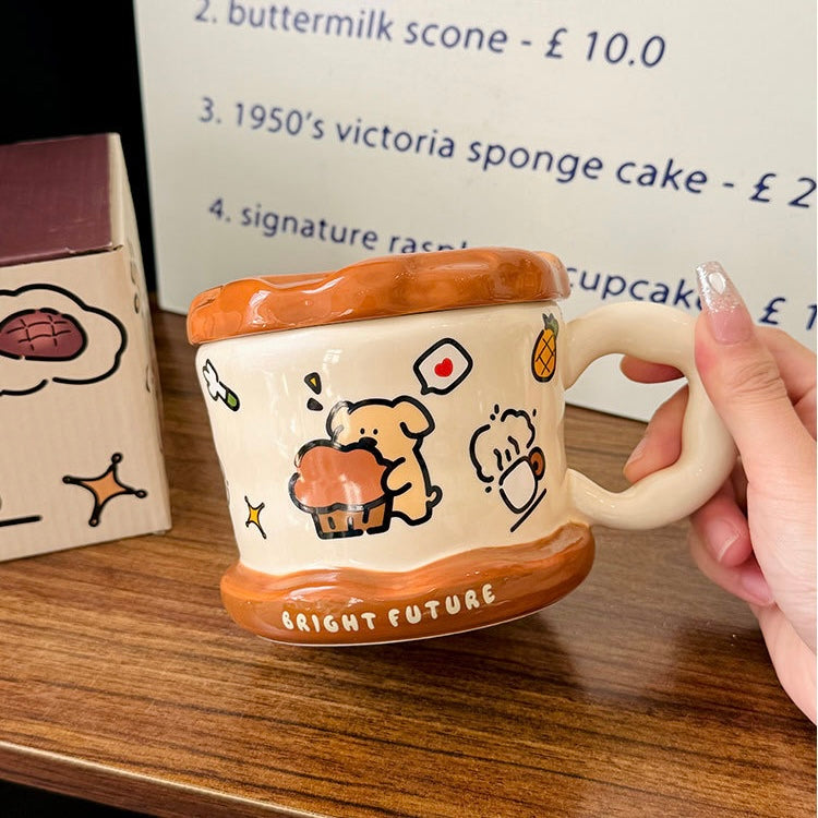 Puppy Waffle Ceramic Mug with Lid - 450ML