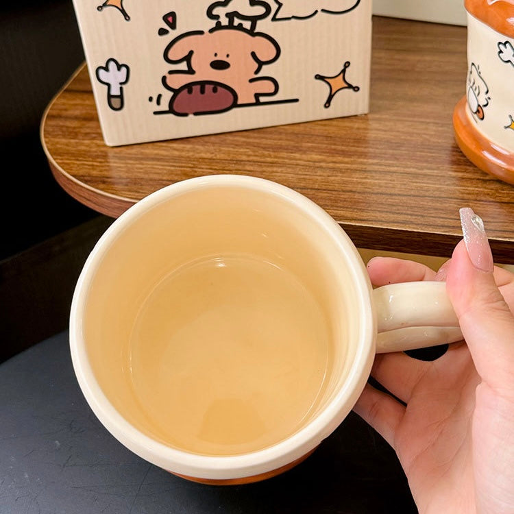 Puppy Waffle Ceramic Mug with Lid - 450ML