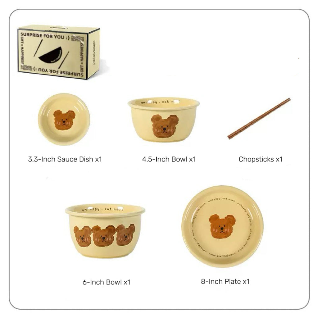 Emo Bear Series Ceramic Dinnerware Set - Set of 5 or 9