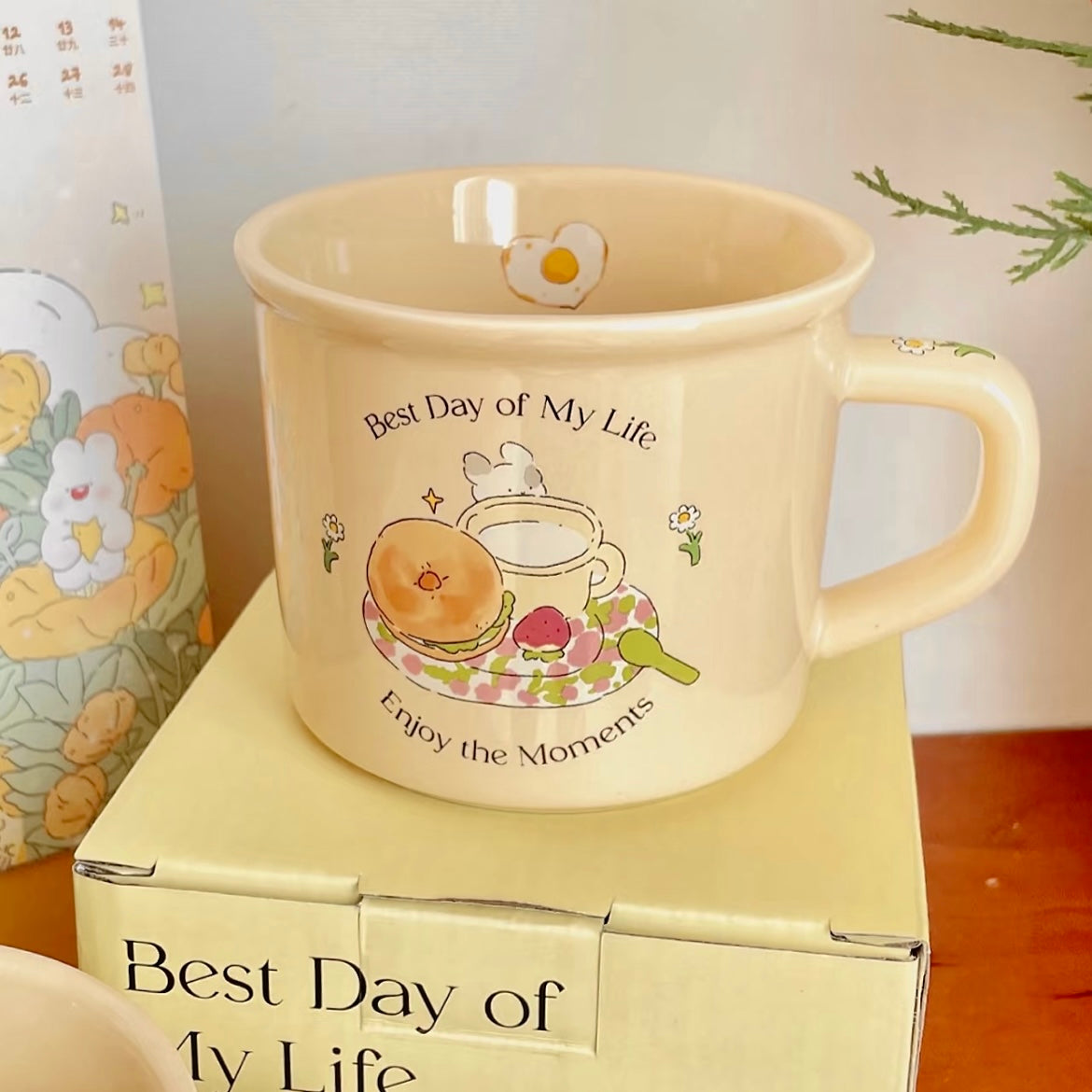 Cute Toast Bunny ceramic mug 400ML - There is No Place Like Home design with breakfast illustration