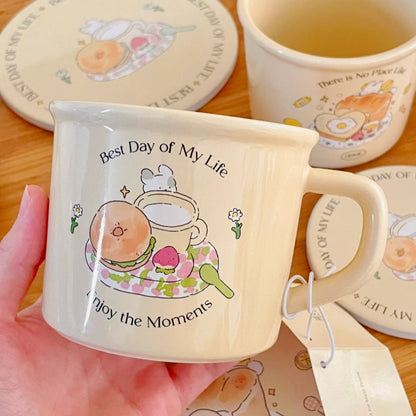 Cute Toast Bunny ceramic mug 400ML - There is No Place Like Home design with breakfast illustration