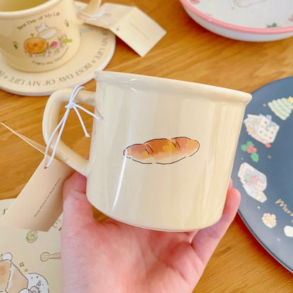 Cute Toast Bunny ceramic mug 400ML - There is No Place Like Home design with breakfast illustration