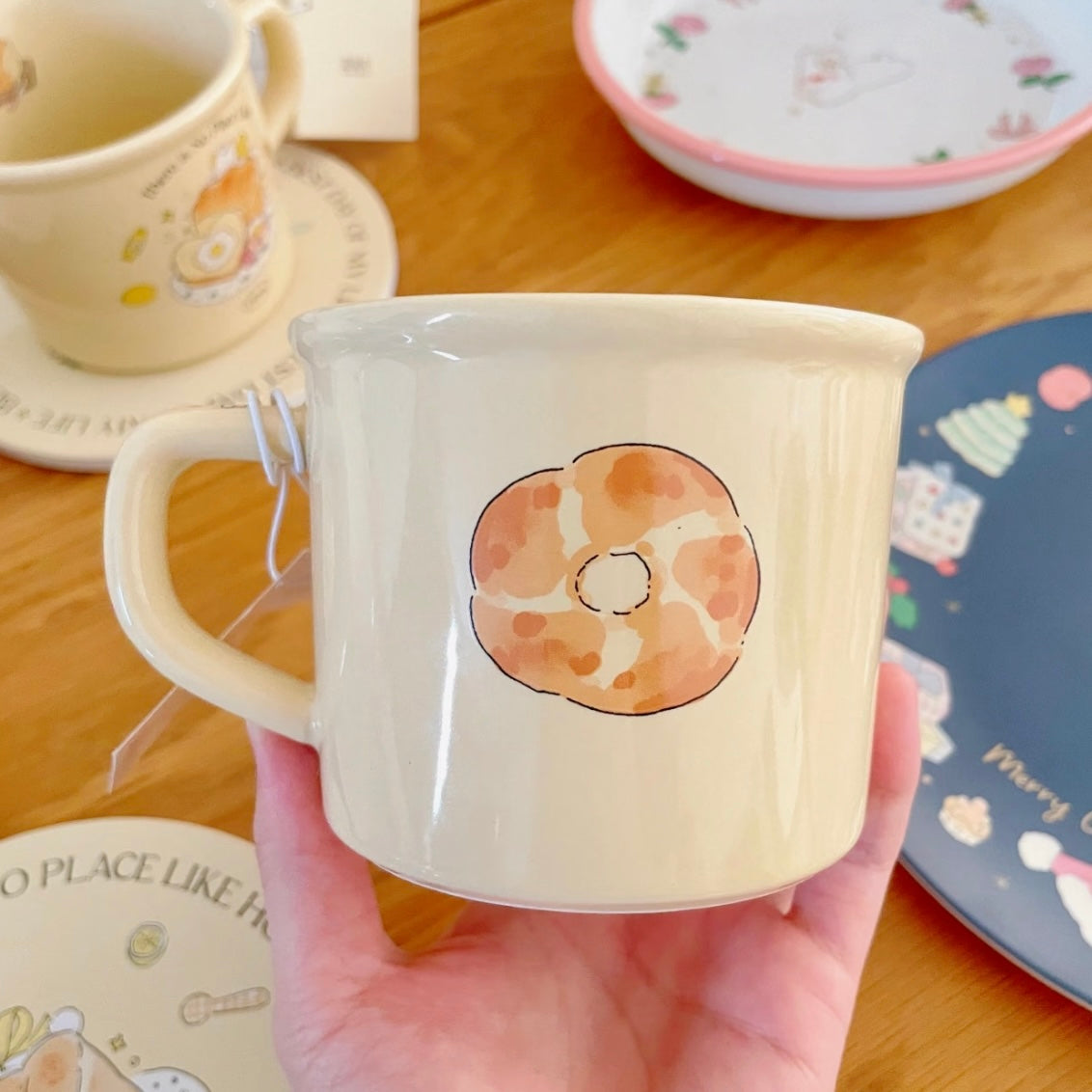 Cute Toast Bunny ceramic mug 400ML - There is No Place Like Home design with breakfast illustration