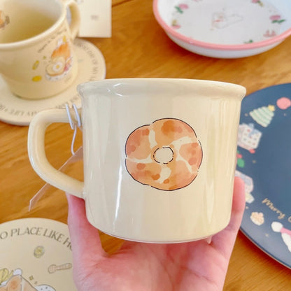 Cute Toast Bunny ceramic mug 400ML - There is No Place Like Home design with breakfast illustration