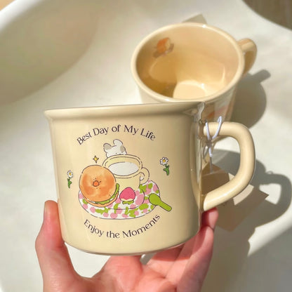 Cute Toast Bunny ceramic mug 400ML - There is No Place Like Home design with breakfast illustration