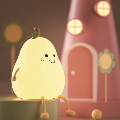 Adorable Pear Tap-on Night Light | Soft Silicone, USB Charging