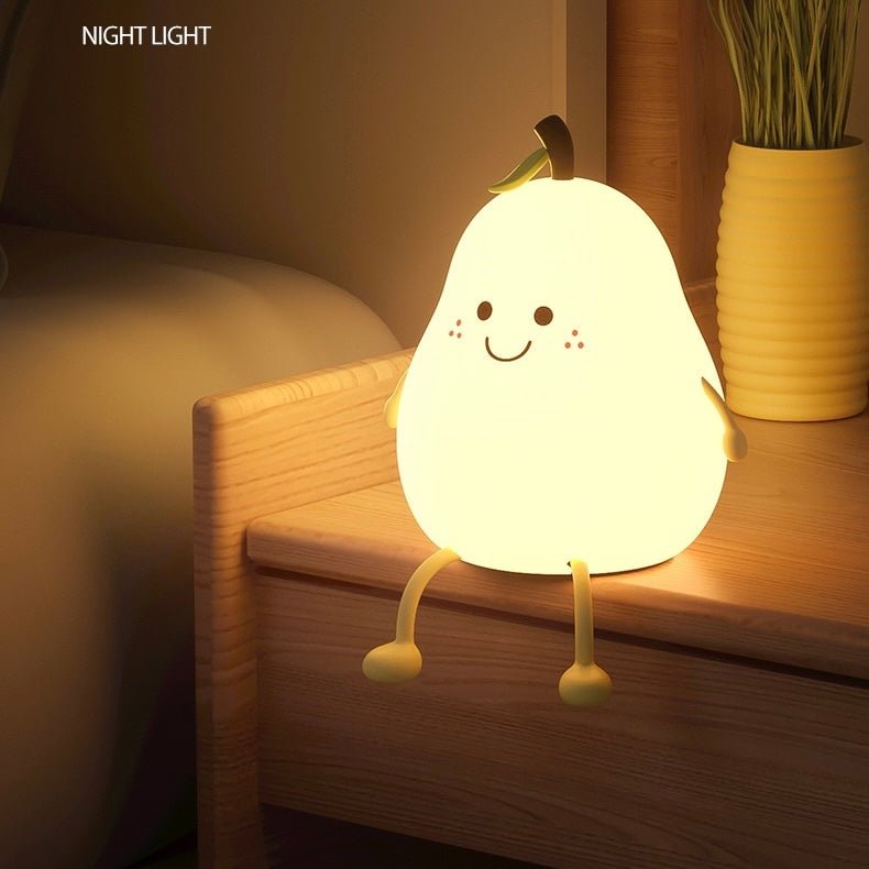 Adorable Pear Tap-on Night Light | Soft Silicone, USB Charging