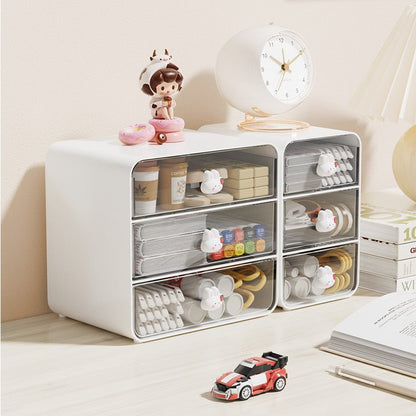 Adorable Pig and Rabbit Three-Layer Desktop Organizer | High-Quality Acrylic and PC Plastic, Ample Storage Capacity