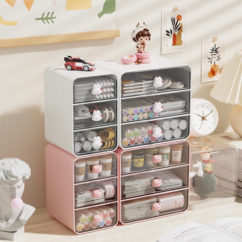 Adorable Pig and Rabbit Three-Layer Desktop Organizer | High-Quality Acrylic and PC Plastic