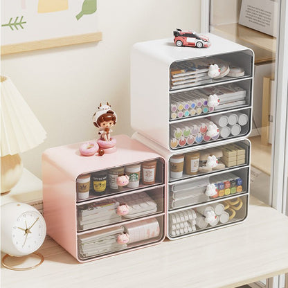 Adorable Pig and Rabbit Three-Layer Desktop Organizer | High-Quality Acrylic and PC Plastic, Ample Storage Capacity