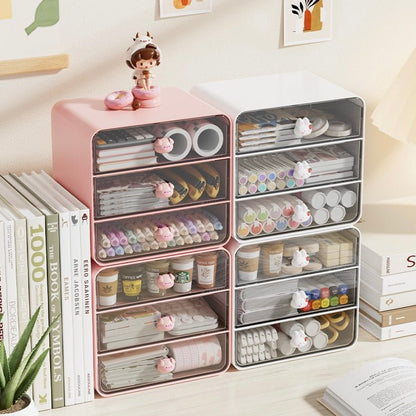 Adorable Pig and Rabbit Three-Layer Desktop Organizer | High-Quality Acrylic and PC Plastic