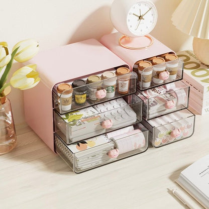 Adorable Pig and Rabbit Three-Layer Desktop Organizer | High-Quality Acrylic and PC Plastic