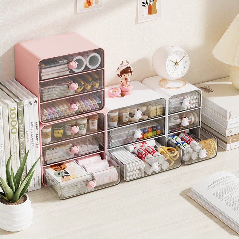 Cute Pig & Rabbit Three-Layer Desktop Drawer Organizer - 2 Sizes - Wuli ...