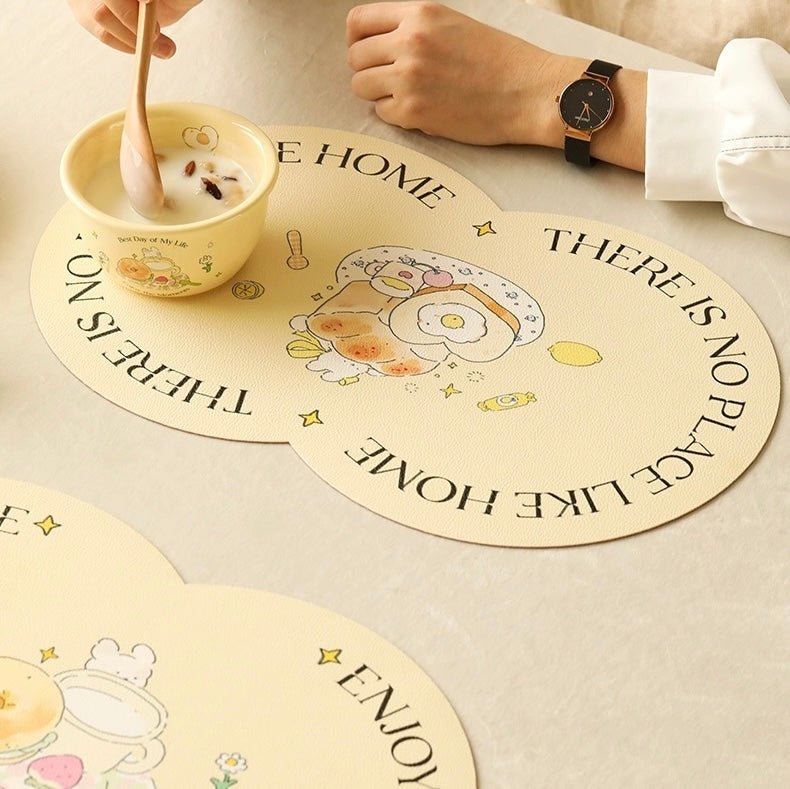 Bagel Bunny Leather Dining Table Mat | Waterproof, Oil-Resistant, 26x40cm