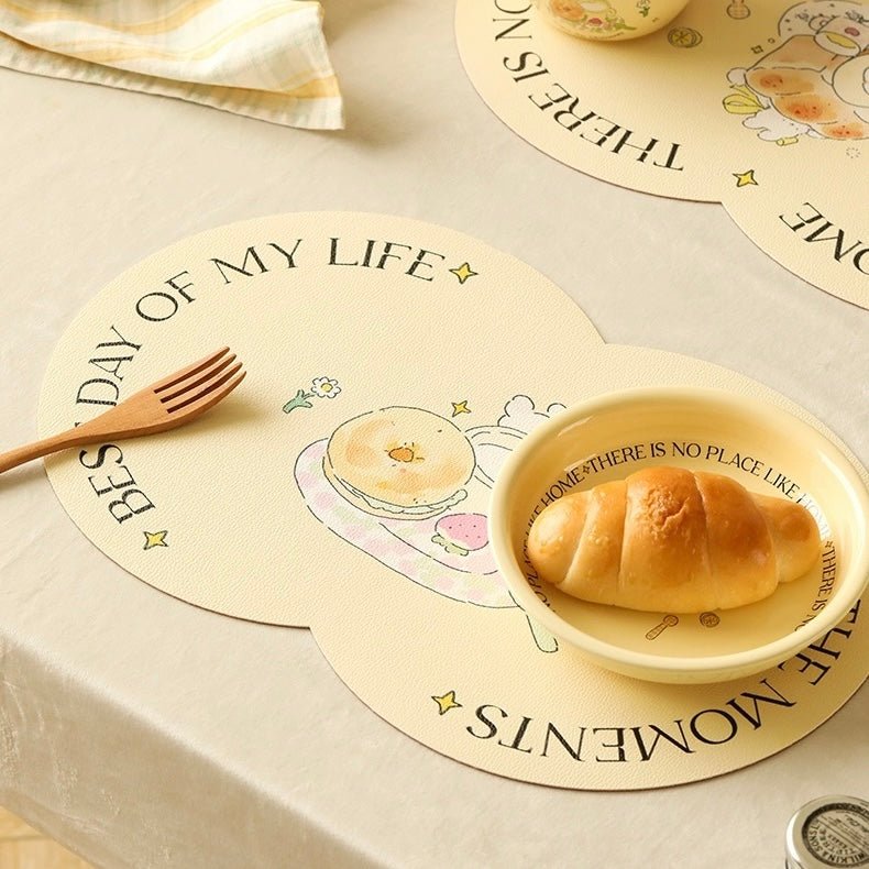 Bagel Bunny Leather Dining Table Mat | Waterproof, Oil-Resistant, 26x40cm