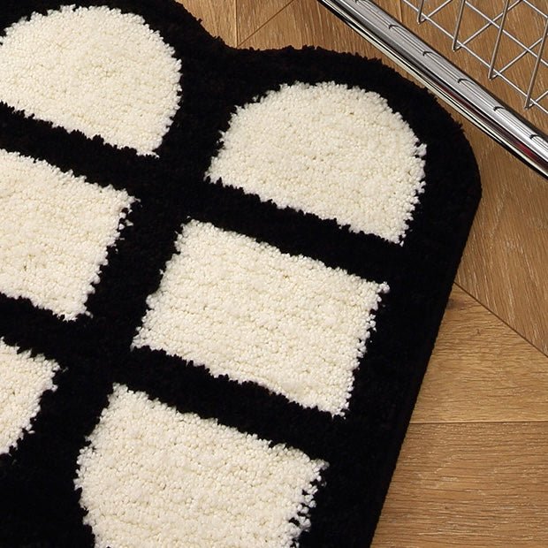 Black and White Checkered Plush Bathroom Rug - Size 40x60cm / 50x80cm | Super Absorbent