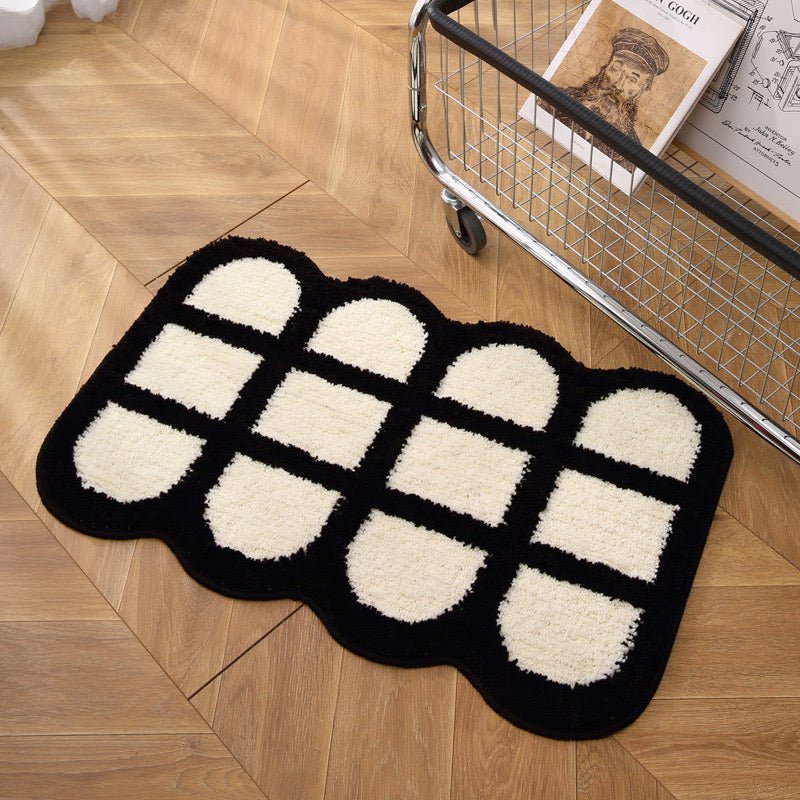 Black and White Checkered Plush Bathroom Rug