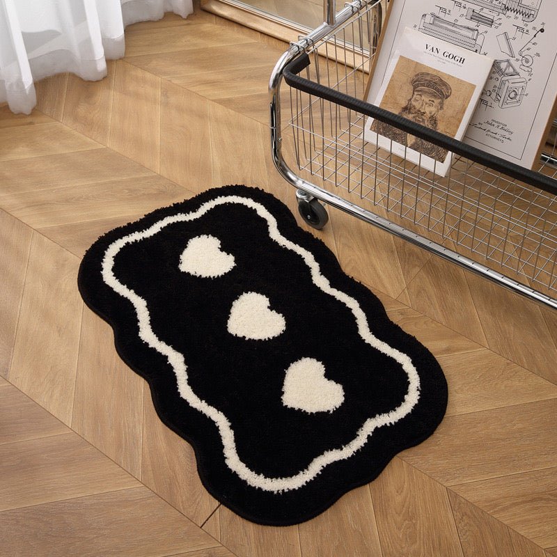 Black Trio Heart Plush Bathroom Rug