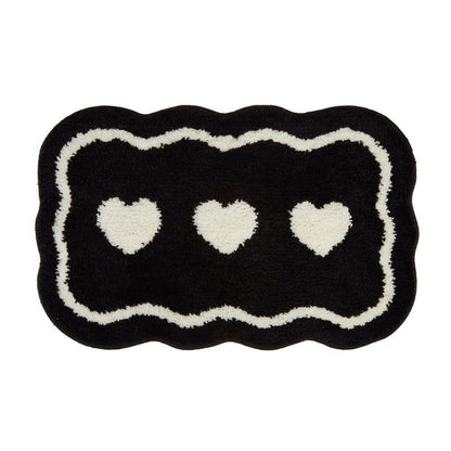 Black Trio Heart Plush Bathroom Rug - Size 40x60cm / 50x80cm | Super Absorbent