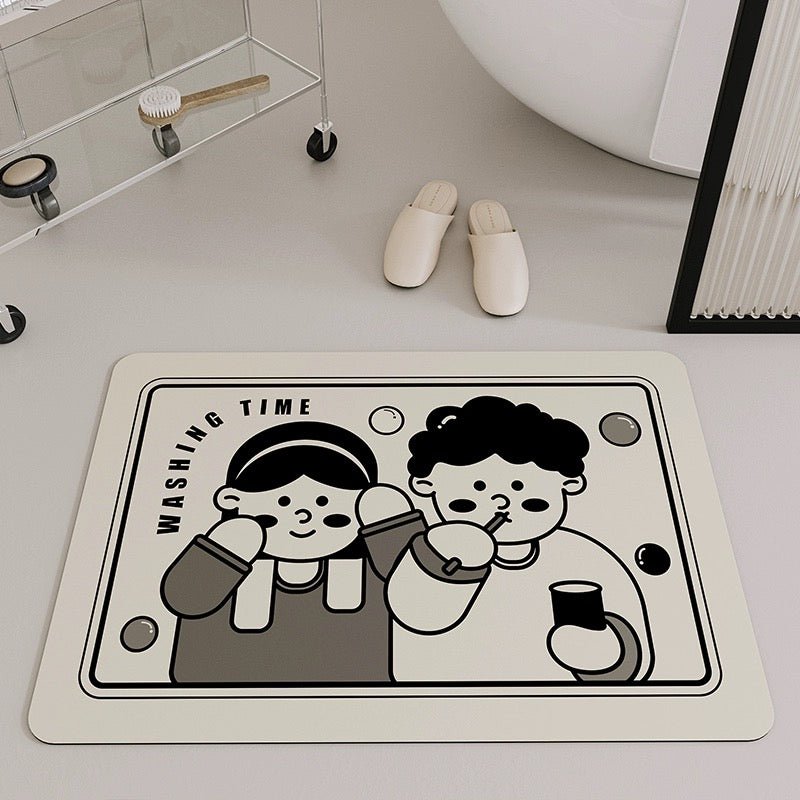 Black & White Couple Bathroom Absorbent Mat - Size 40x60cm / 50x80cm | Quick-Drying and Absorbent