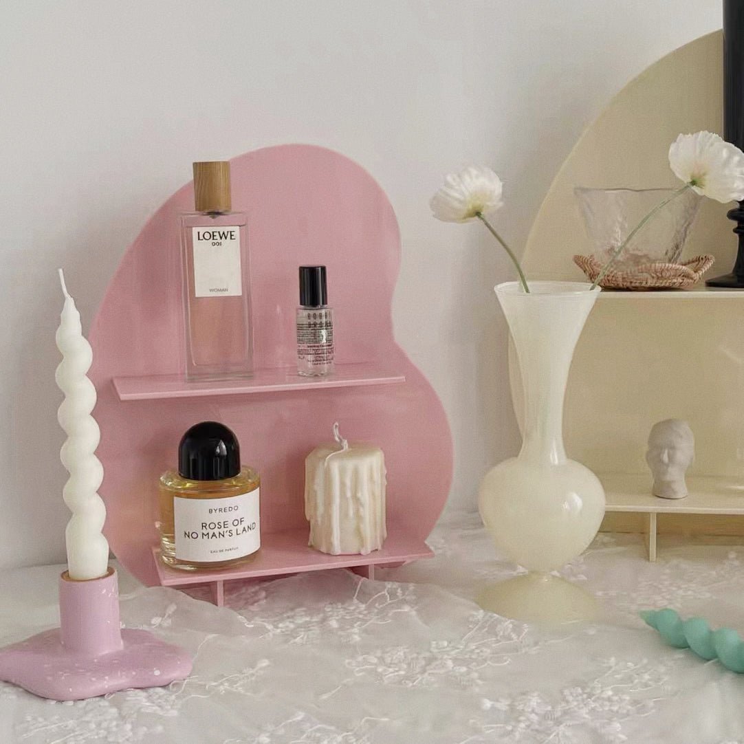 Blush Pink Minimalist Acrylic Display Shelf - Stylish Organizer for Perfumes, Cups, and Decorative Items