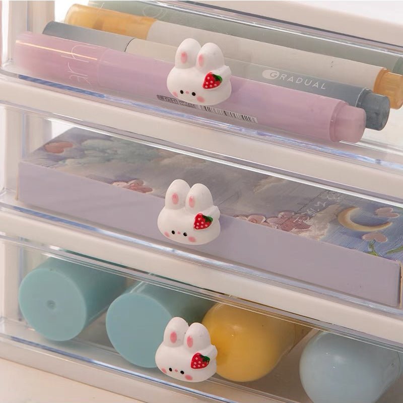 Bunny and Piggy Four-Tier Storage Drawers | Adorable Design, Ample Space, Secure Locks | Durable PP Material