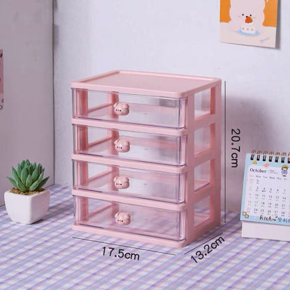 Bunny and Piggy Four-Tier Storage Drawers | Adorable Design, Ample Space, Secure Locks | Durable PP Material