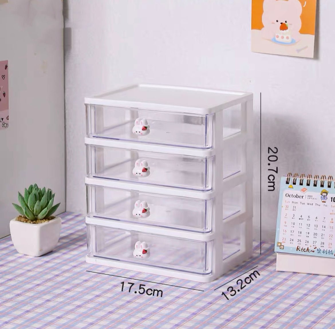 Bunny and Piggy Four-Tier Storage Drawers | Adorable Design, Ample Space, Secure Locks | Durable PP Material