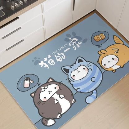 Cat’s Family Oil-Proof Leather Kitchen Mat - Size 50x120cm